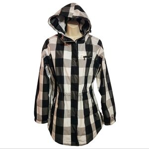 Calvin Klein Plaid Hooded Rain Jacket Black White Medium